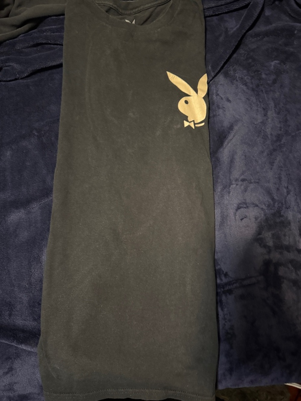 PLAYBOY Black Tee with Gold Bunny Chest Logo